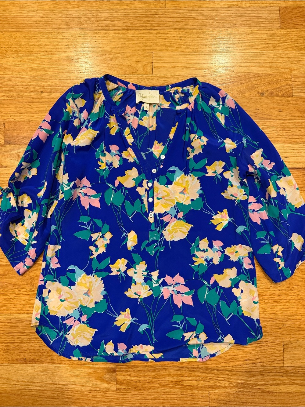 Yumi Kim Royal Blue Floral Henley Blouse
